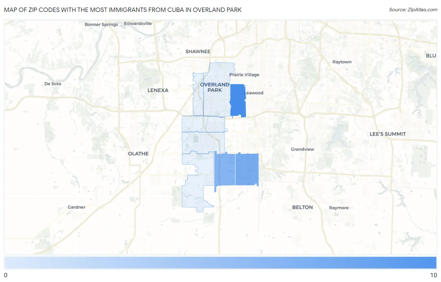 Zip Codes with the Most Immigrants from Cuba in Overland Park Map