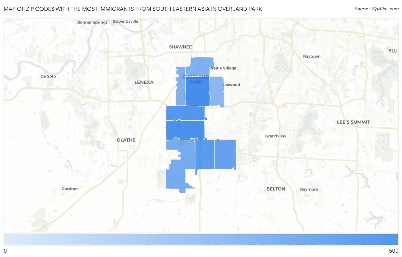 Zip Codes with the Most Immigrants from South Eastern Asia in Overland Park Map