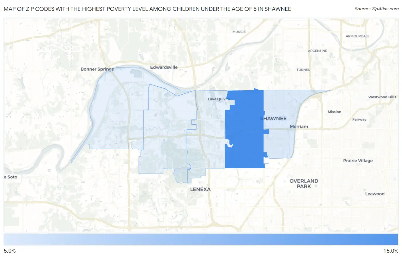 Zip Codes with the Highest Poverty Level Among Children Under the Age of 5 in Shawnee Map