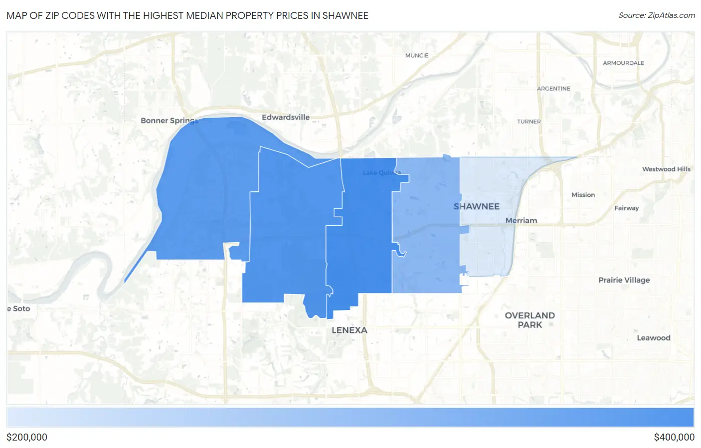 Zip Codes with the Highest Median Property Prices in Shawnee Map
