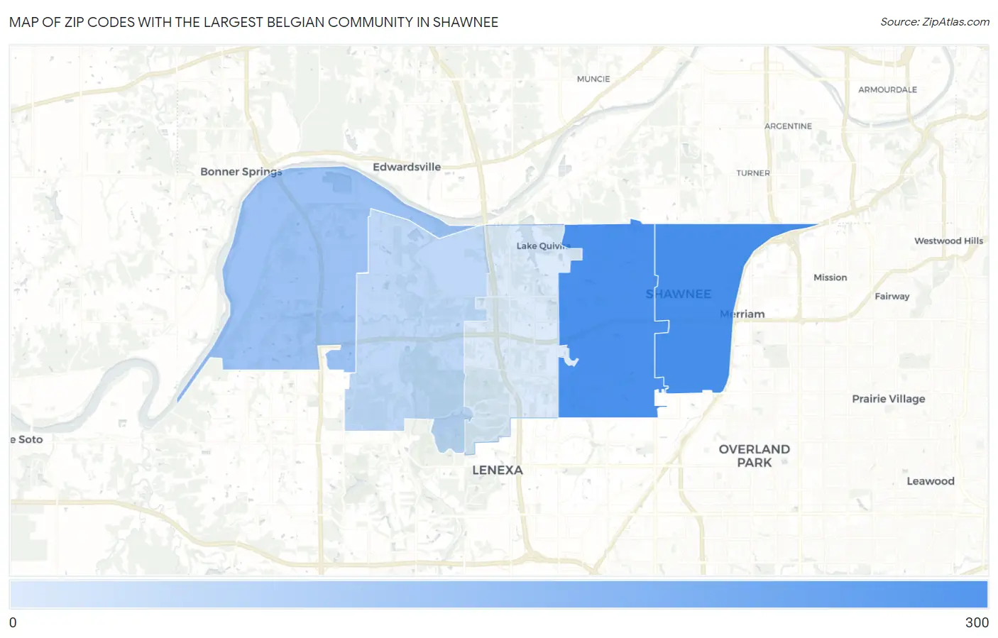 Zip Codes with the Largest Belgian Community in Shawnee Map