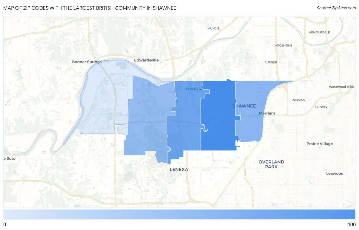 Zip Codes with the Largest British Community in Shawnee Map