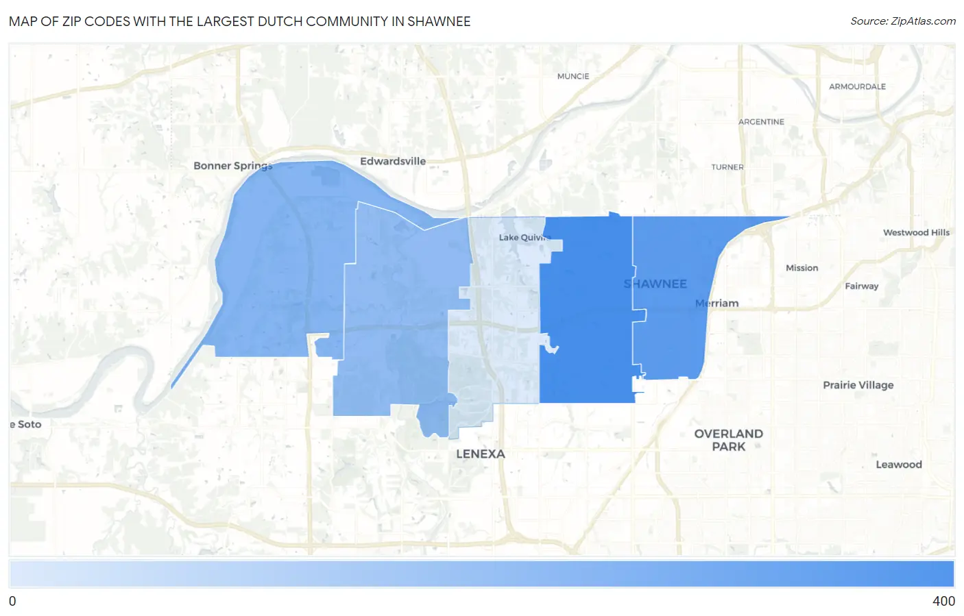 Zip Codes with the Largest Dutch Community in Shawnee Map
