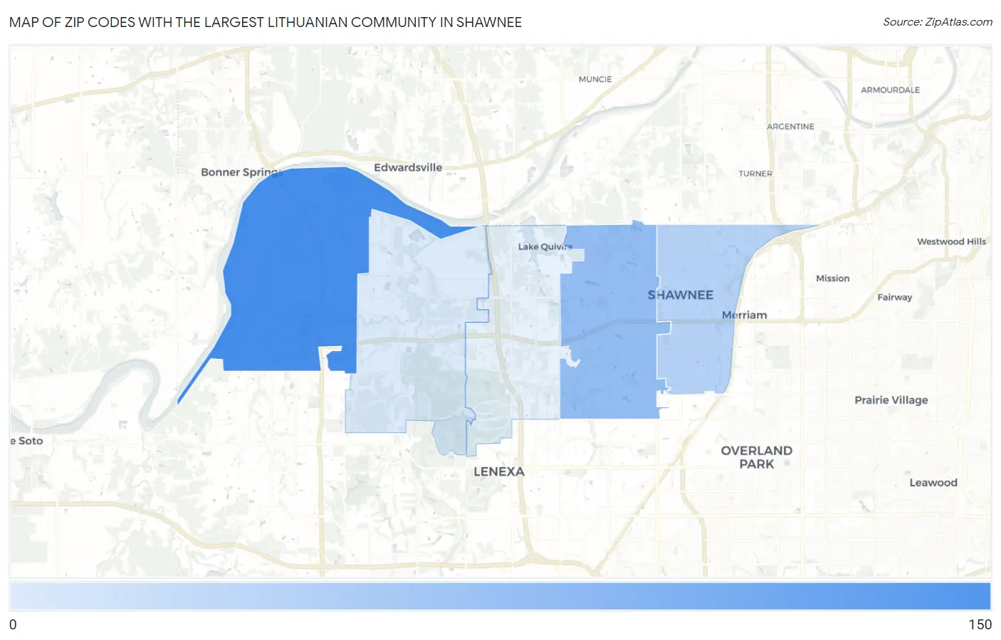 Zip Codes with the Largest Lithuanian Community in Shawnee Map