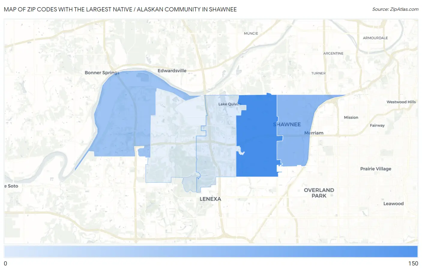 Zip Codes with the Largest Native / Alaskan Community in Shawnee Map