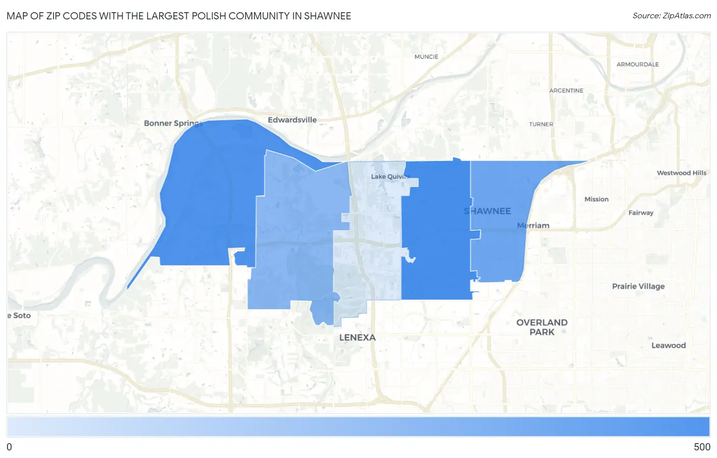 Zip Codes with the Largest Polish Community in Shawnee Map