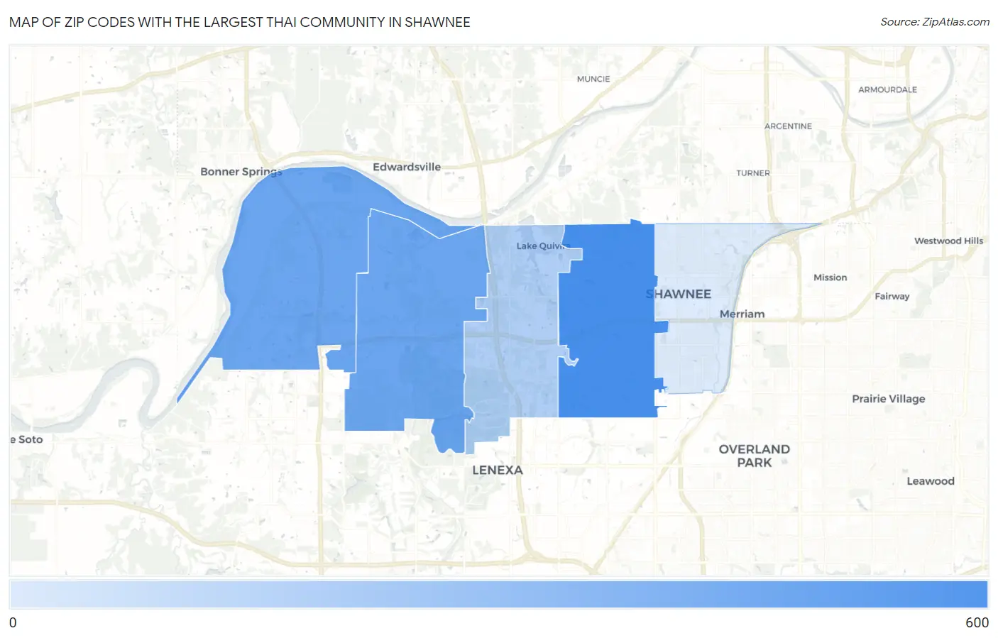 Zip Codes with the Largest Thai Community in Shawnee Map