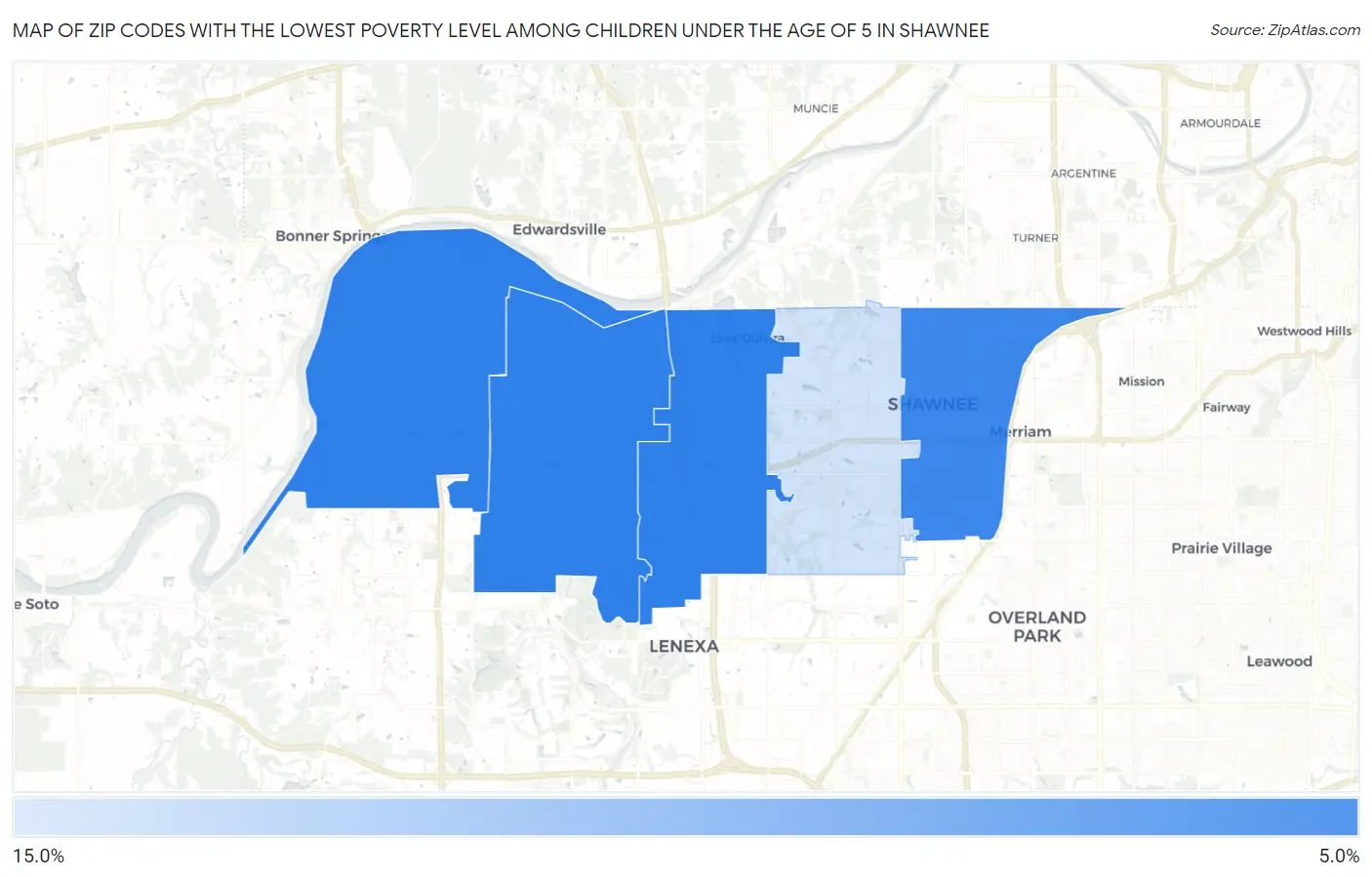 Zip Codes with the Lowest Poverty Level Among Children Under the Age of 5 in Shawnee Map
