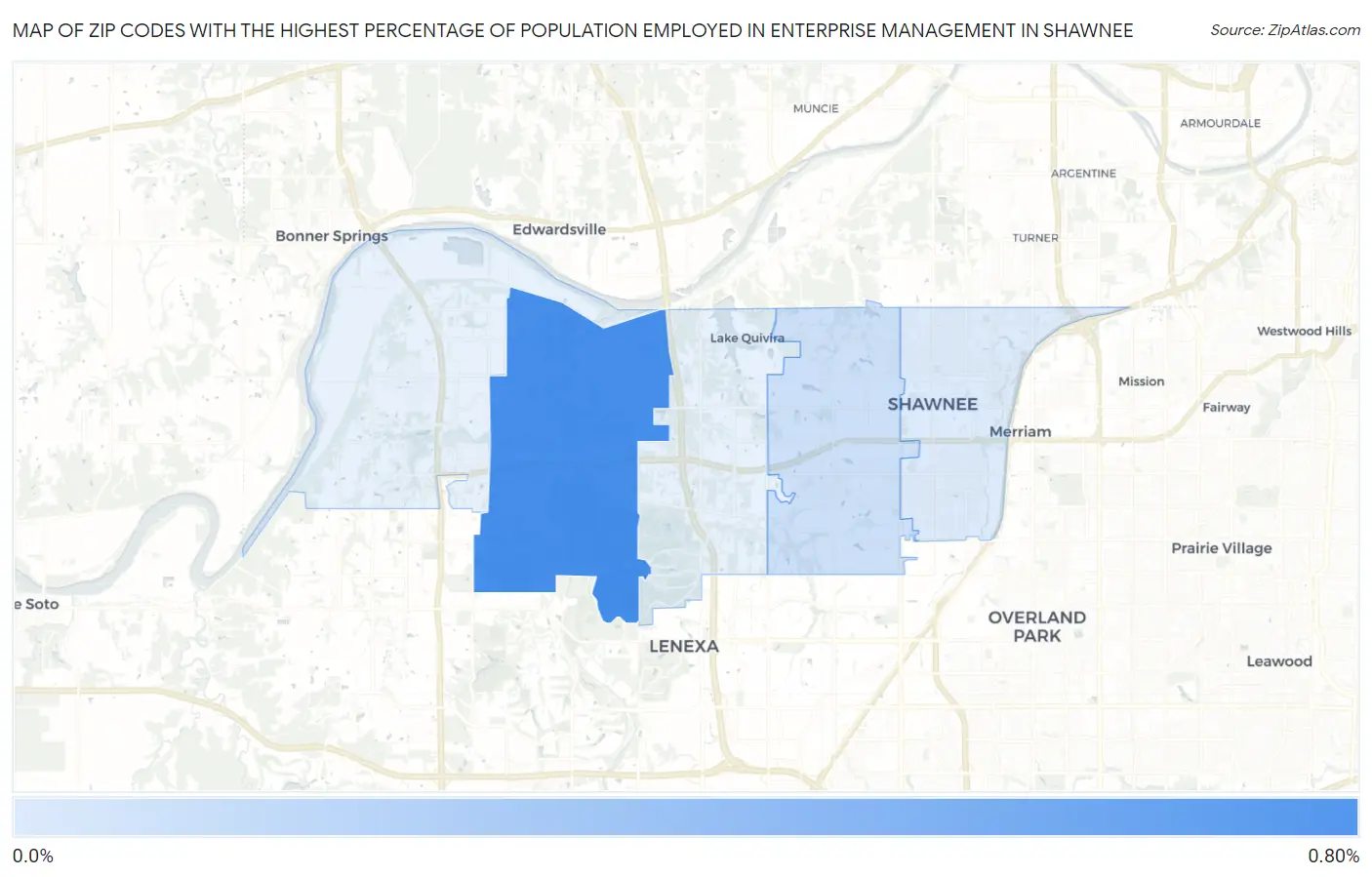 Zip Codes with the Highest Percentage of Population Employed in Enterprise Management in Shawnee Map