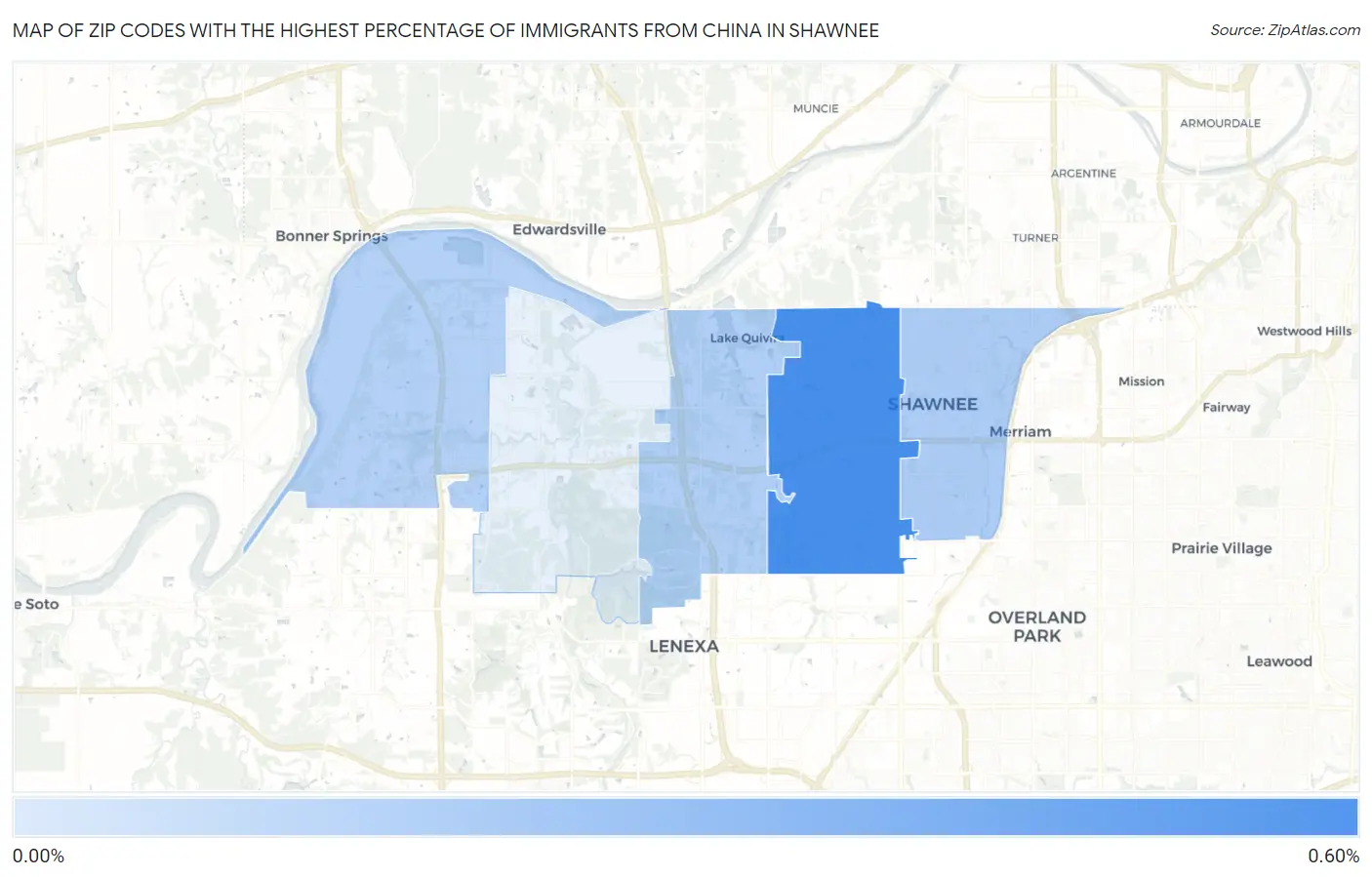 Zip Codes with the Highest Percentage of Immigrants from China in Shawnee Map