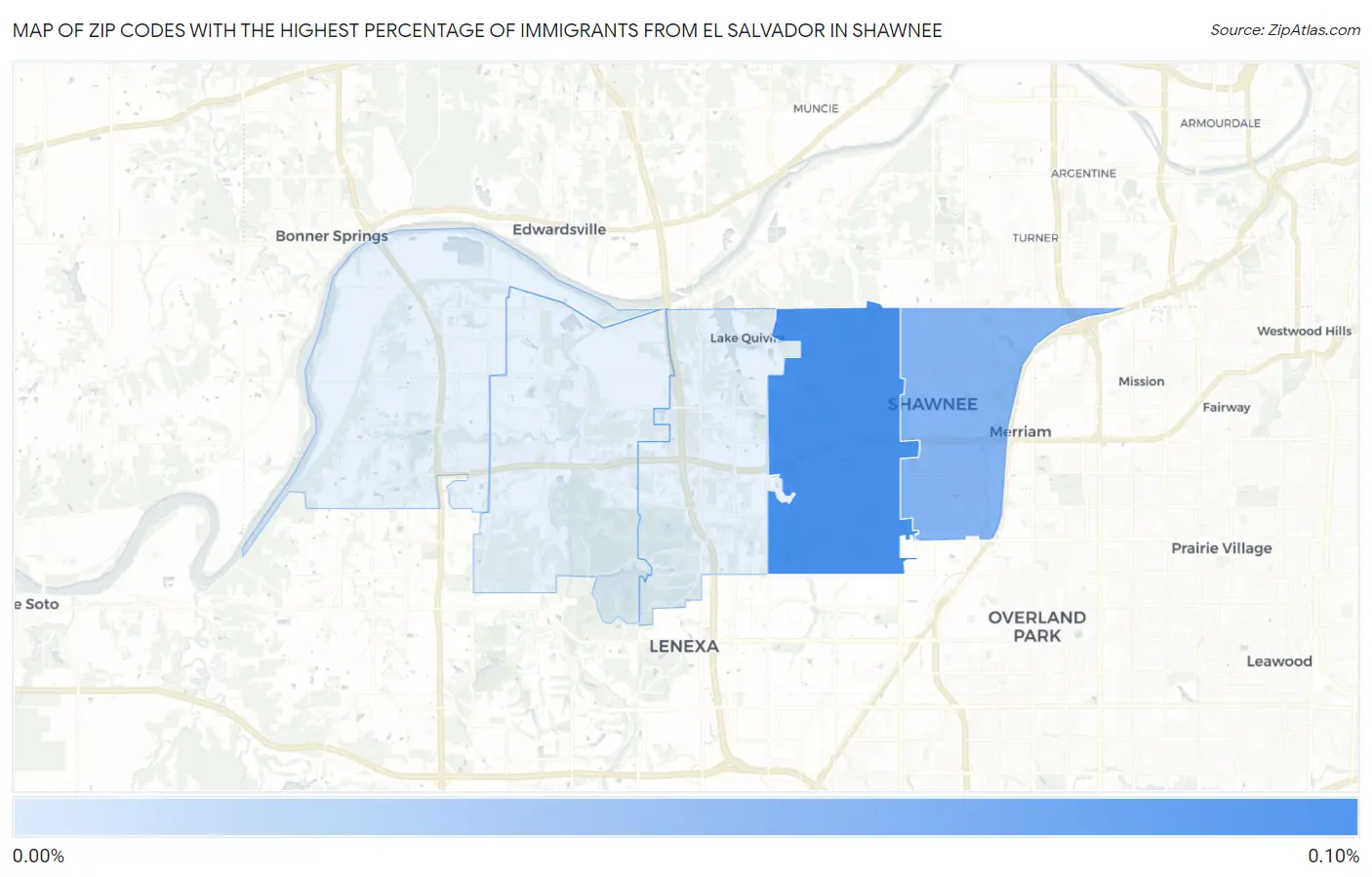 Zip Codes with the Highest Percentage of Immigrants from El Salvador in Shawnee Map