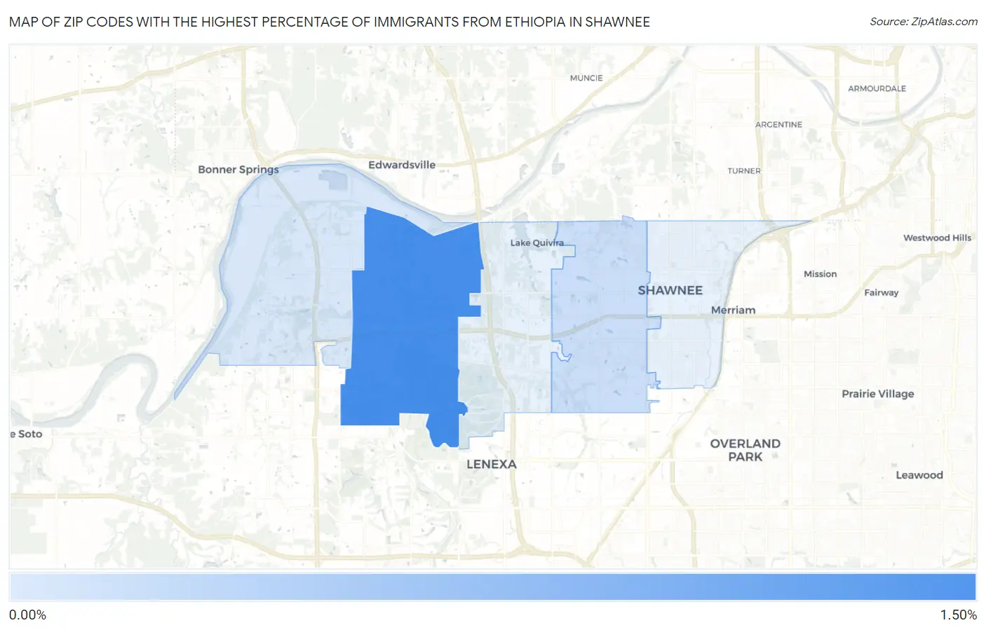 Zip Codes with the Highest Percentage of Immigrants from Ethiopia in Shawnee Map