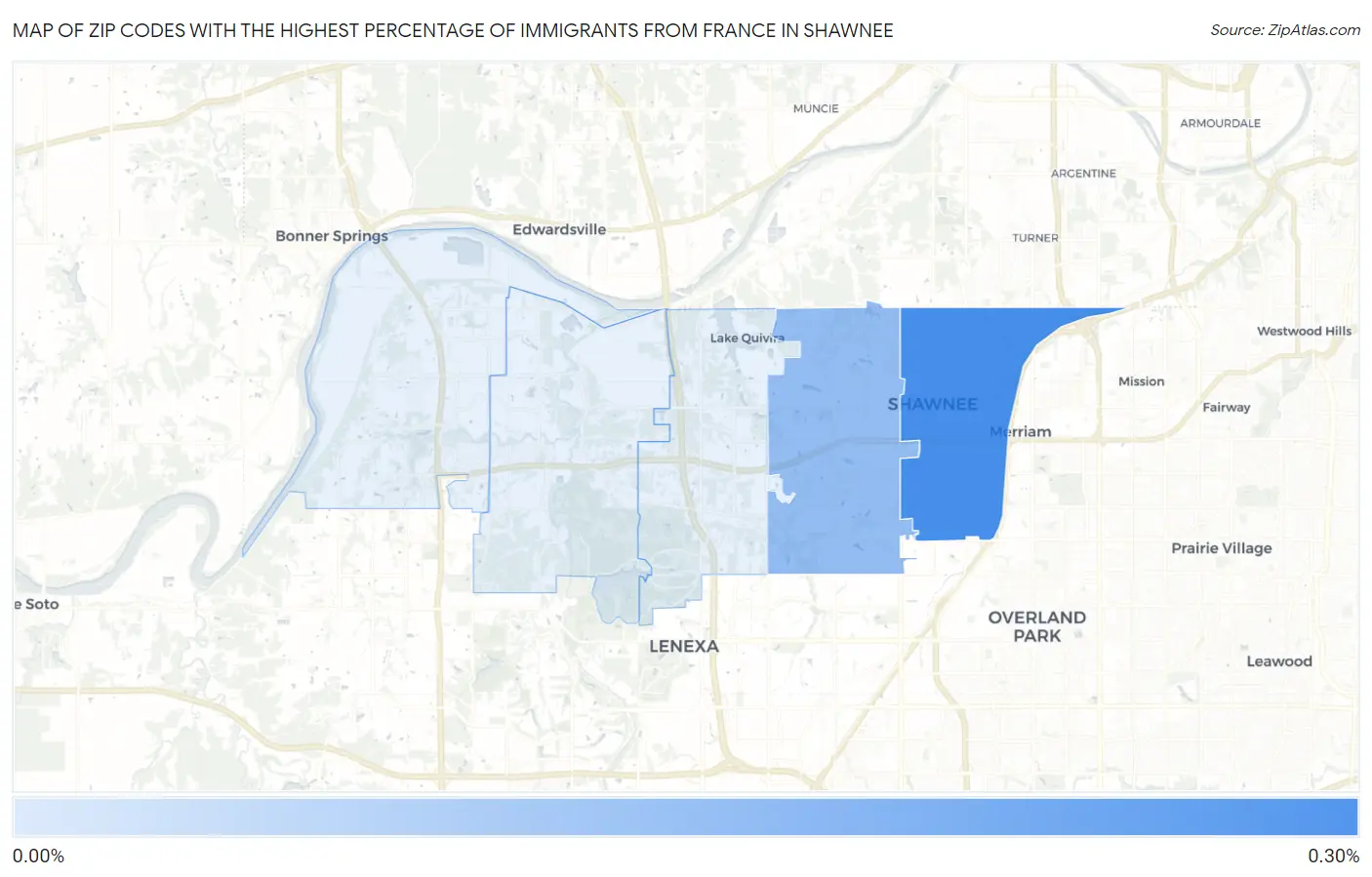 Zip Codes with the Highest Percentage of Immigrants from France in Shawnee Map