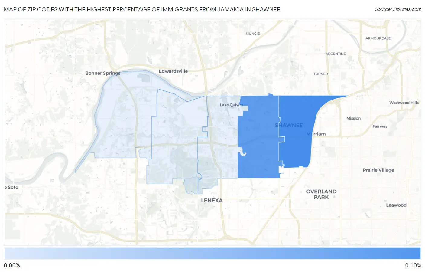 Zip Codes with the Highest Percentage of Immigrants from Jamaica in Shawnee Map
