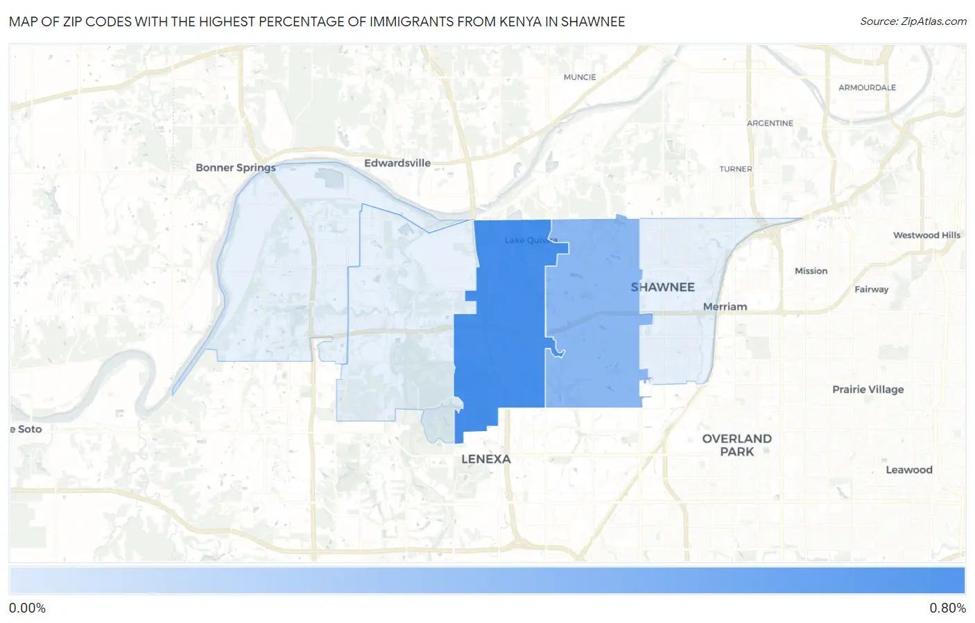 Zip Codes with the Highest Percentage of Immigrants from Kenya in Shawnee Map