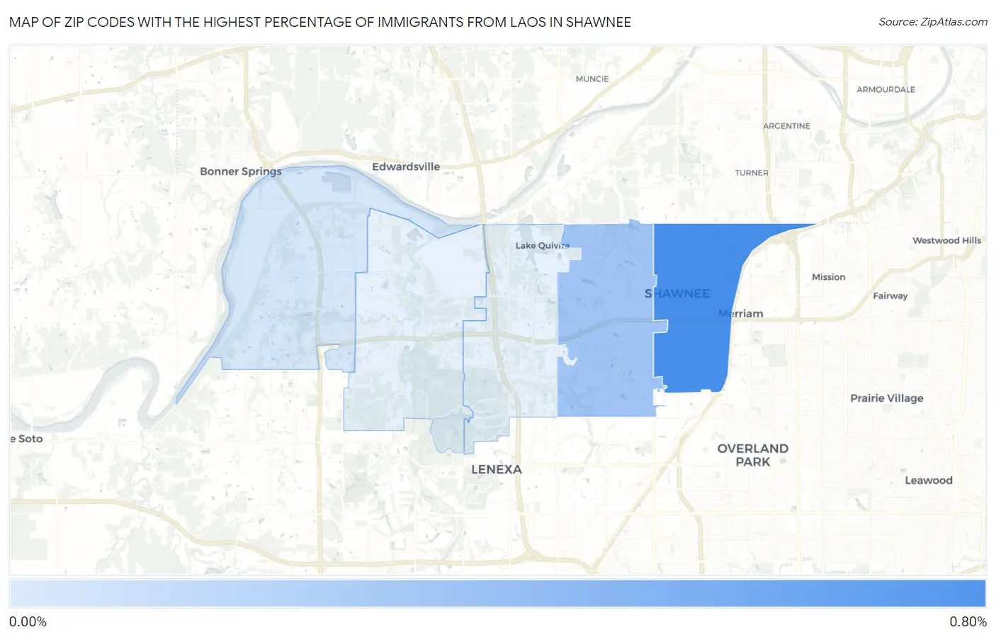 Zip Codes with the Highest Percentage of Immigrants from Laos in Shawnee Map