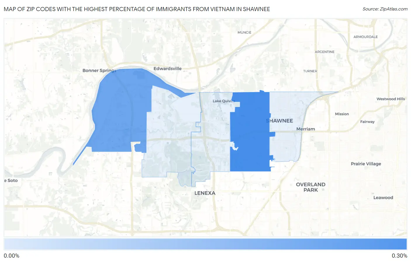 Zip Codes with the Highest Percentage of Immigrants from Vietnam in Shawnee Map