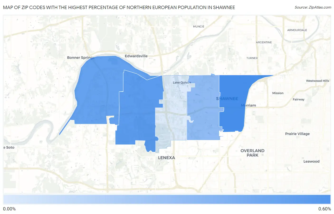 Zip Codes with the Highest Percentage of Northern European Population in Shawnee Map