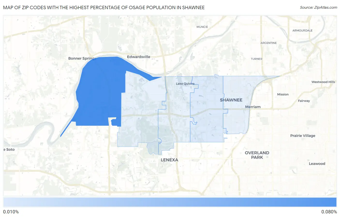Zip Codes with the Highest Percentage of Osage Population in Shawnee Map