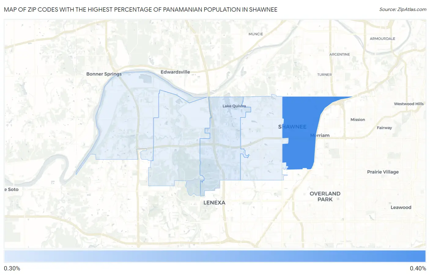 Zip Codes with the Highest Percentage of Panamanian Population in Shawnee Map