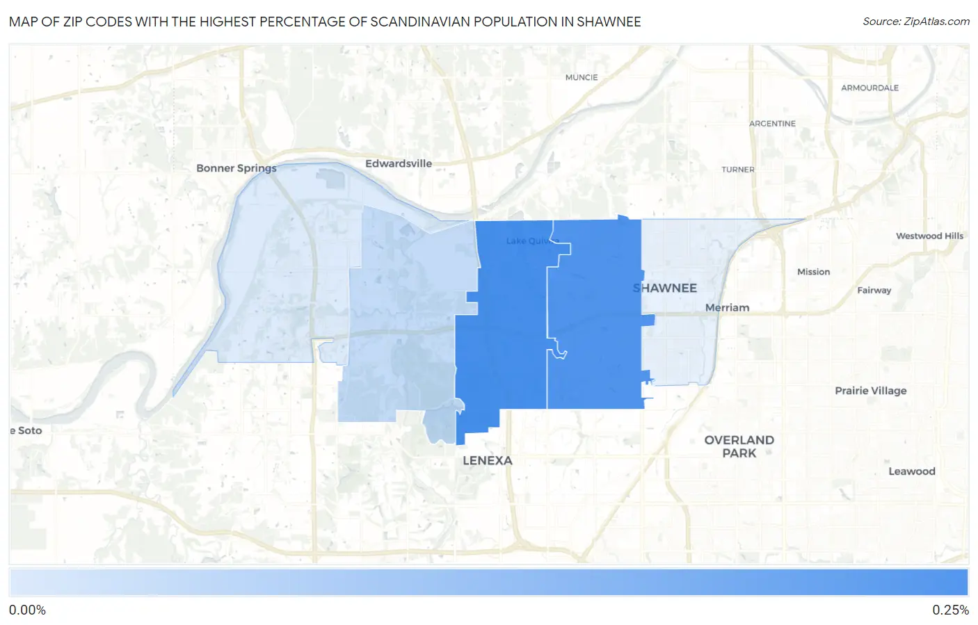 Zip Codes with the Highest Percentage of Scandinavian Population in Shawnee Map