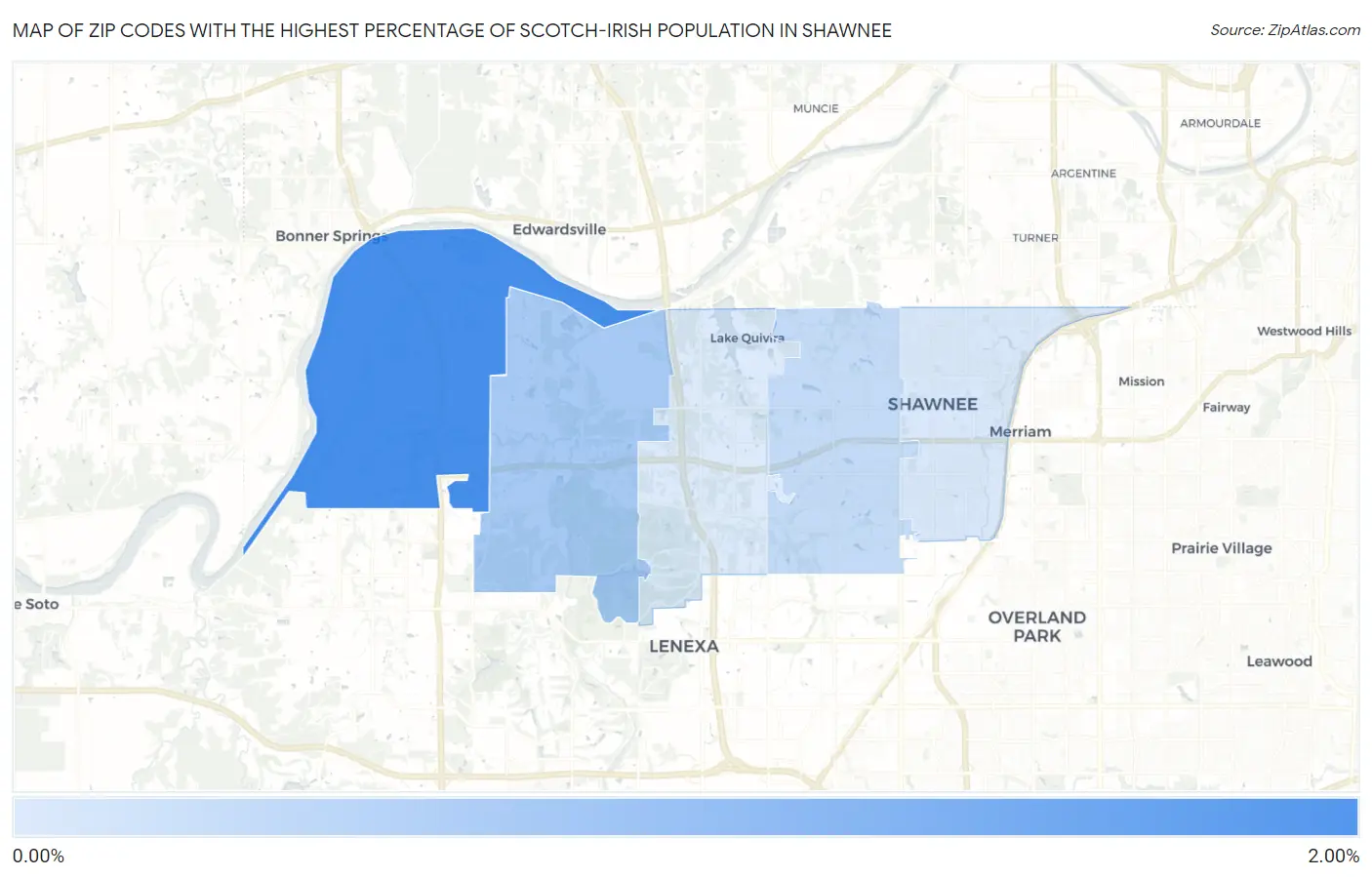 Zip Codes with the Highest Percentage of Scotch-Irish Population in Shawnee Map