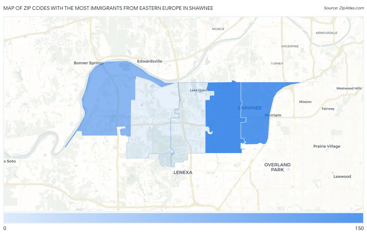 Zip Codes with the Most Immigrants from Eastern Europe in Shawnee Map