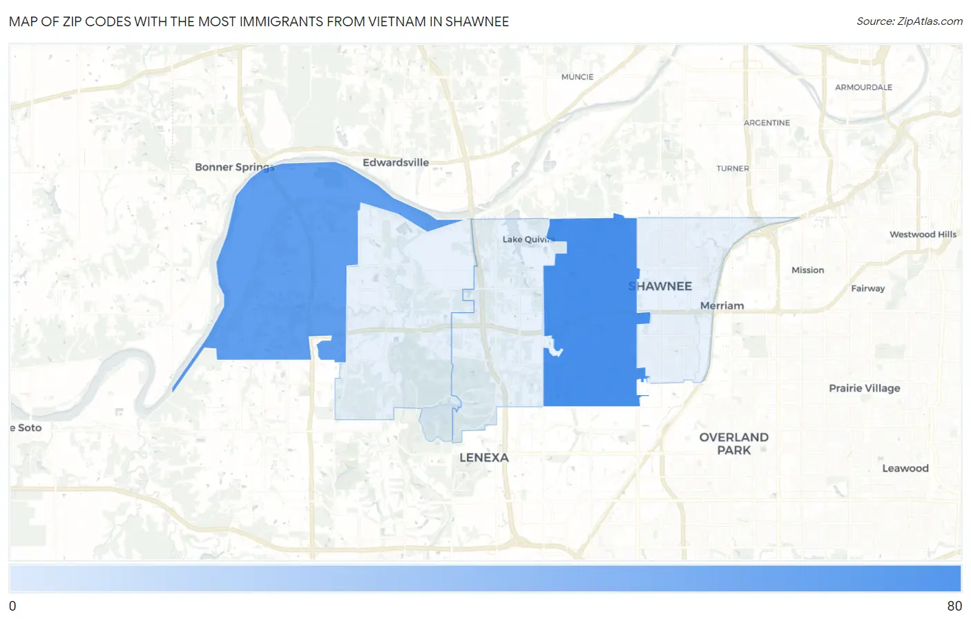 Zip Codes with the Most Immigrants from Vietnam in Shawnee Map