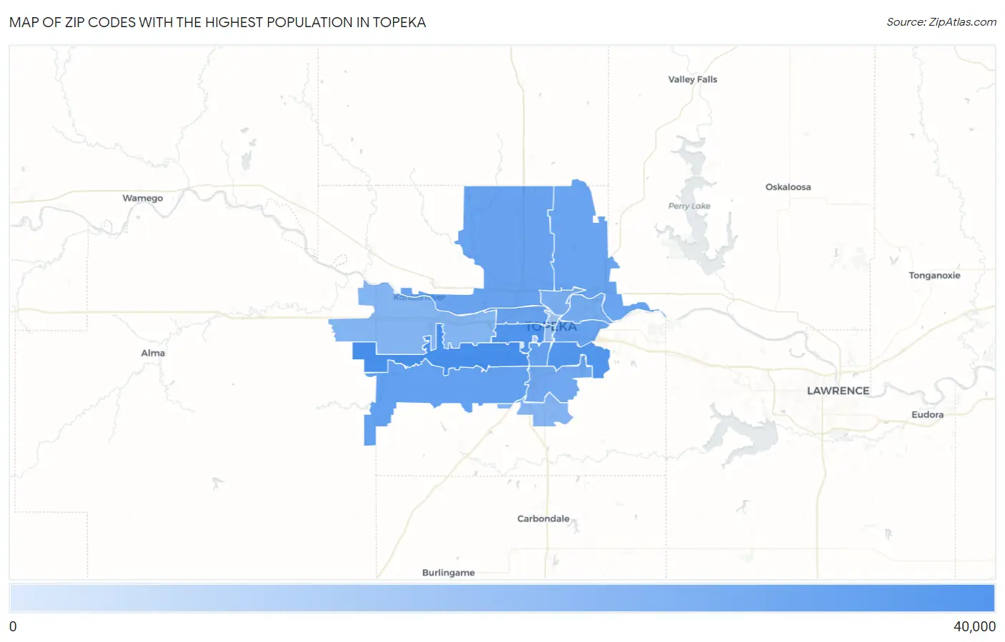 Zip Codes with the Highest Population in Topeka Map
