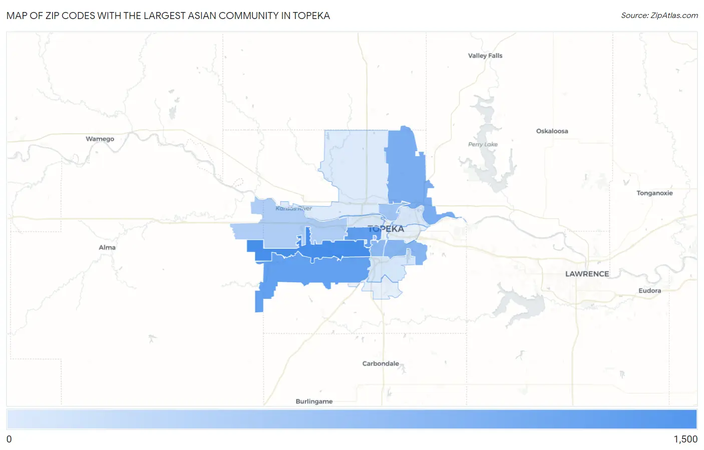 Zip Codes with the Largest Asian Community in Topeka Map