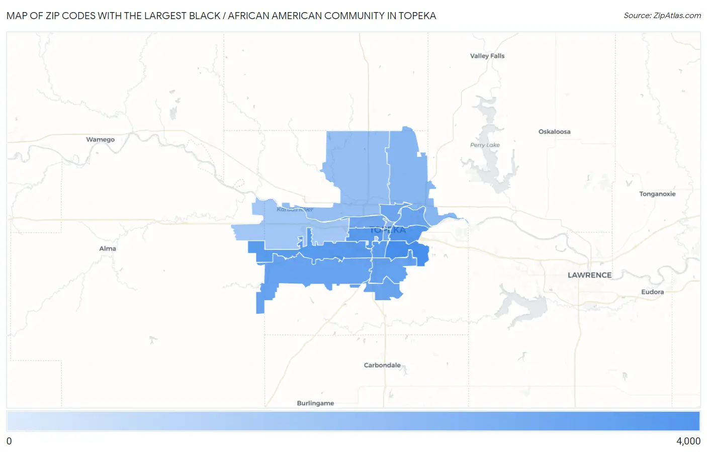 Zip Codes with the Largest Black / African American Community in Topeka Map