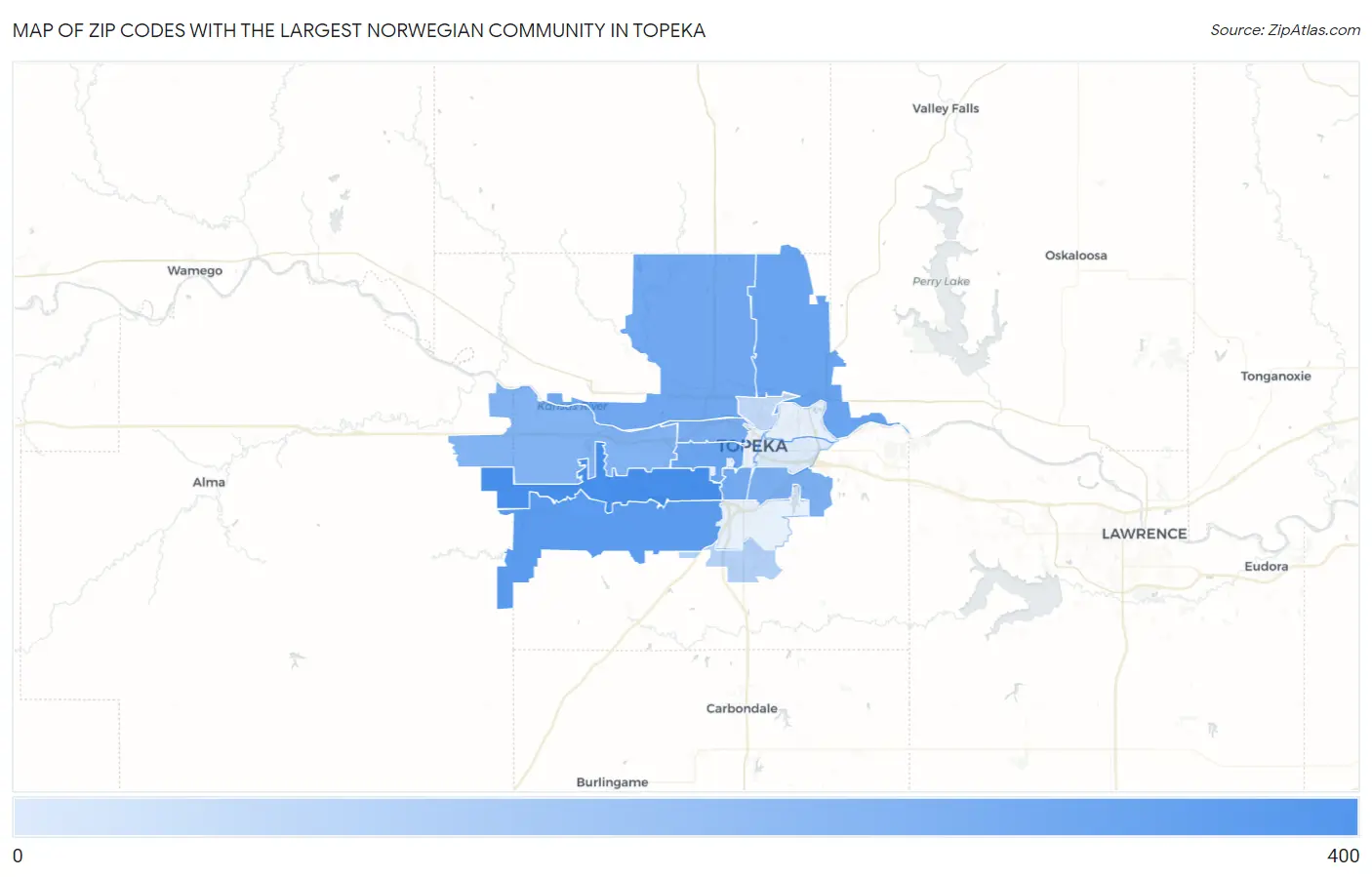 Zip Codes with the Largest Norwegian Community in Topeka Map