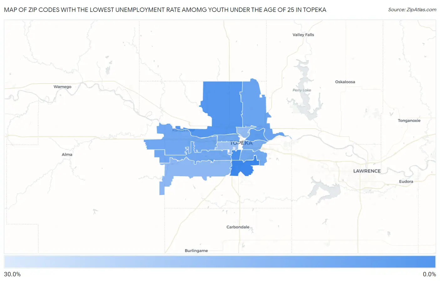 Zip Codes with the Lowest Unemployment Rate Amomg Youth Under the Age of 25 in Topeka Map