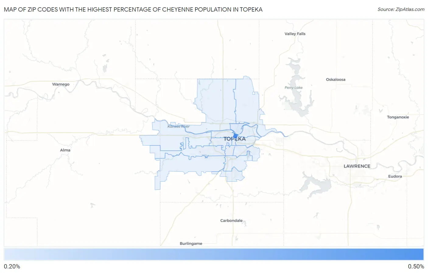 Zip Codes with the Highest Percentage of Cheyenne Population in Topeka Map