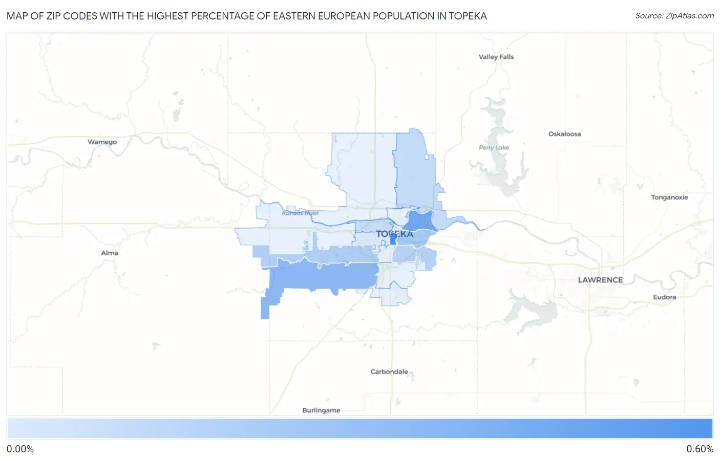 Zip Codes with the Highest Percentage of Eastern European Population in Topeka Map