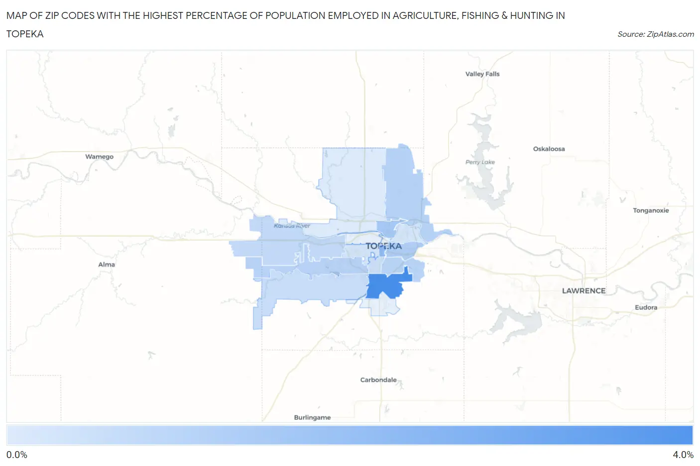 Zip Codes with the Highest Percentage of Population Employed in Agriculture, Fishing & Hunting in Topeka Map