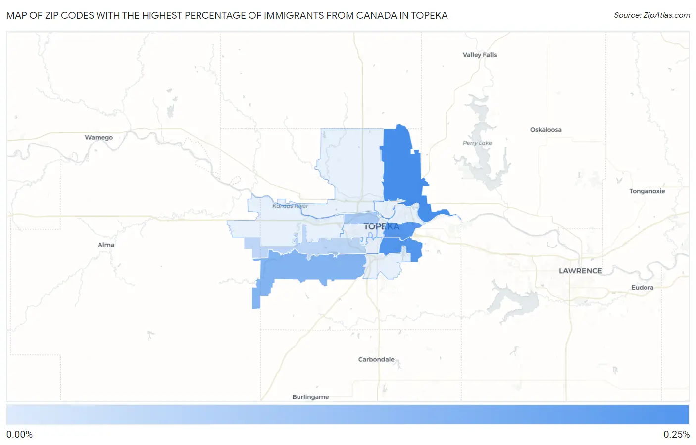 Zip Codes with the Highest Percentage of Immigrants from Canada in Topeka Map