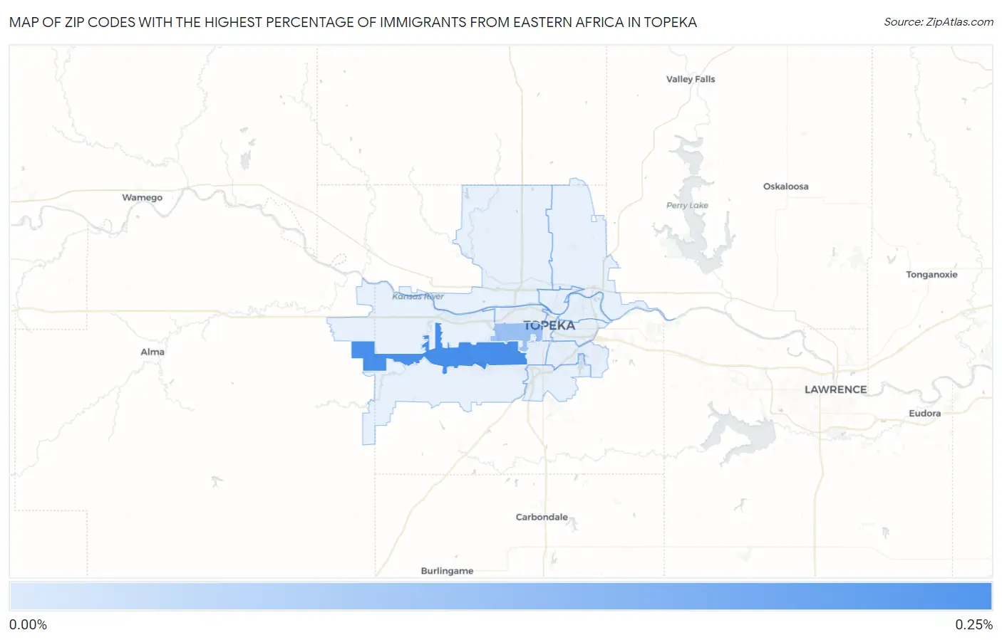 Zip Codes with the Highest Percentage of Immigrants from Eastern Africa in Topeka Map