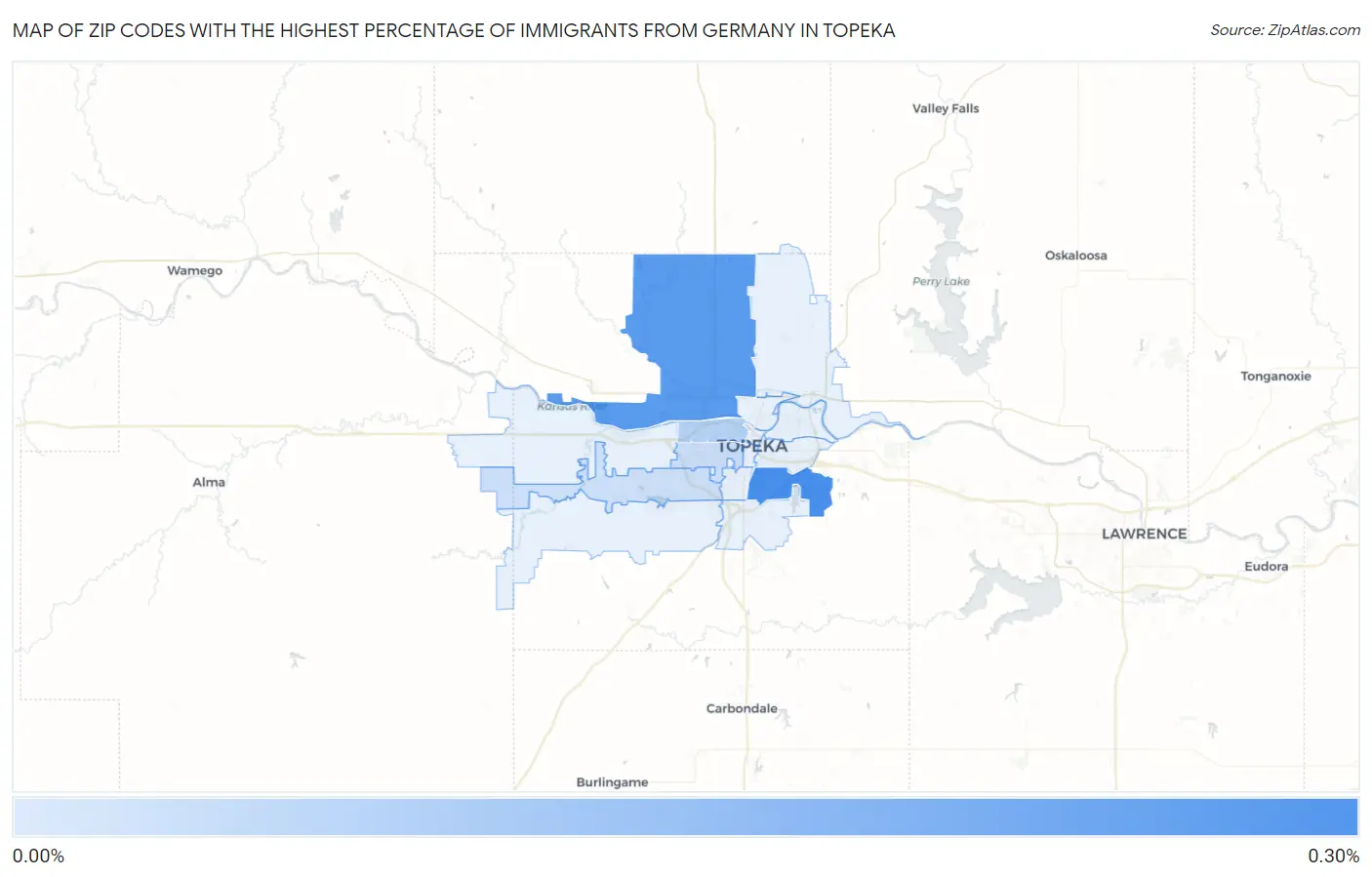 Zip Codes with the Highest Percentage of Immigrants from Germany in Topeka Map