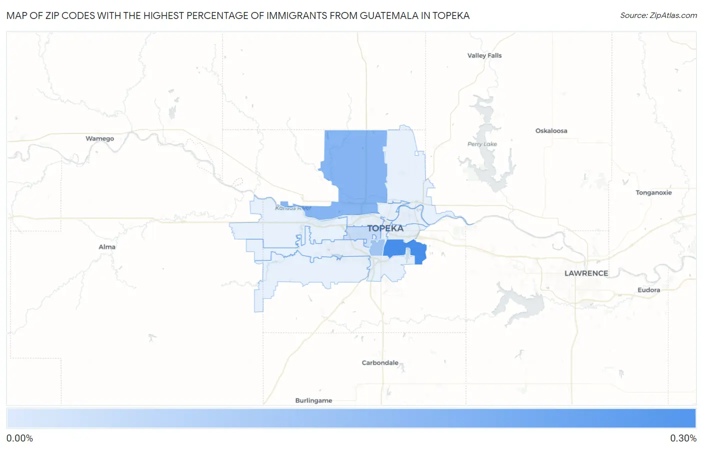 Zip Codes with the Highest Percentage of Immigrants from Guatemala in Topeka Map
