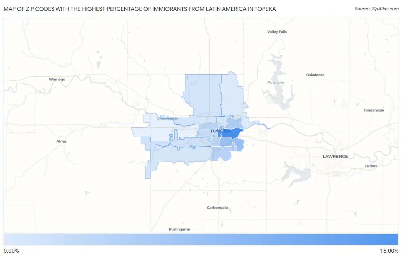 Zip Codes with the Highest Percentage of Immigrants from Latin America in Topeka Map