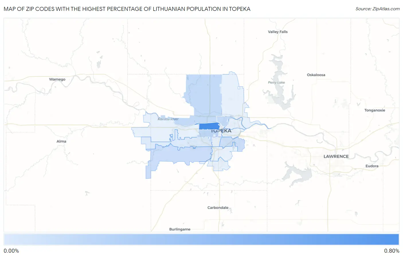 Zip Codes with the Highest Percentage of Lithuanian Population in Topeka Map