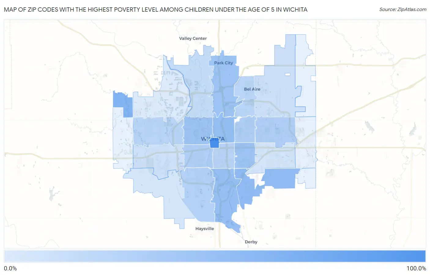 Zip Codes with the Highest Poverty Level Among Children Under the Age of 5 in Wichita Map