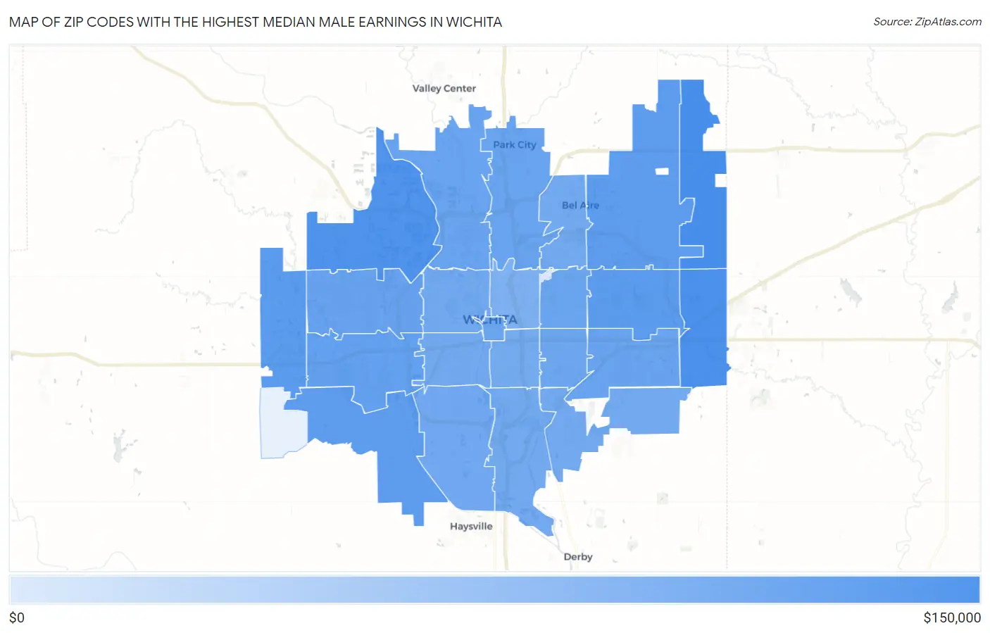 Zip Codes with the Highest Median Male Earnings in Wichita Map