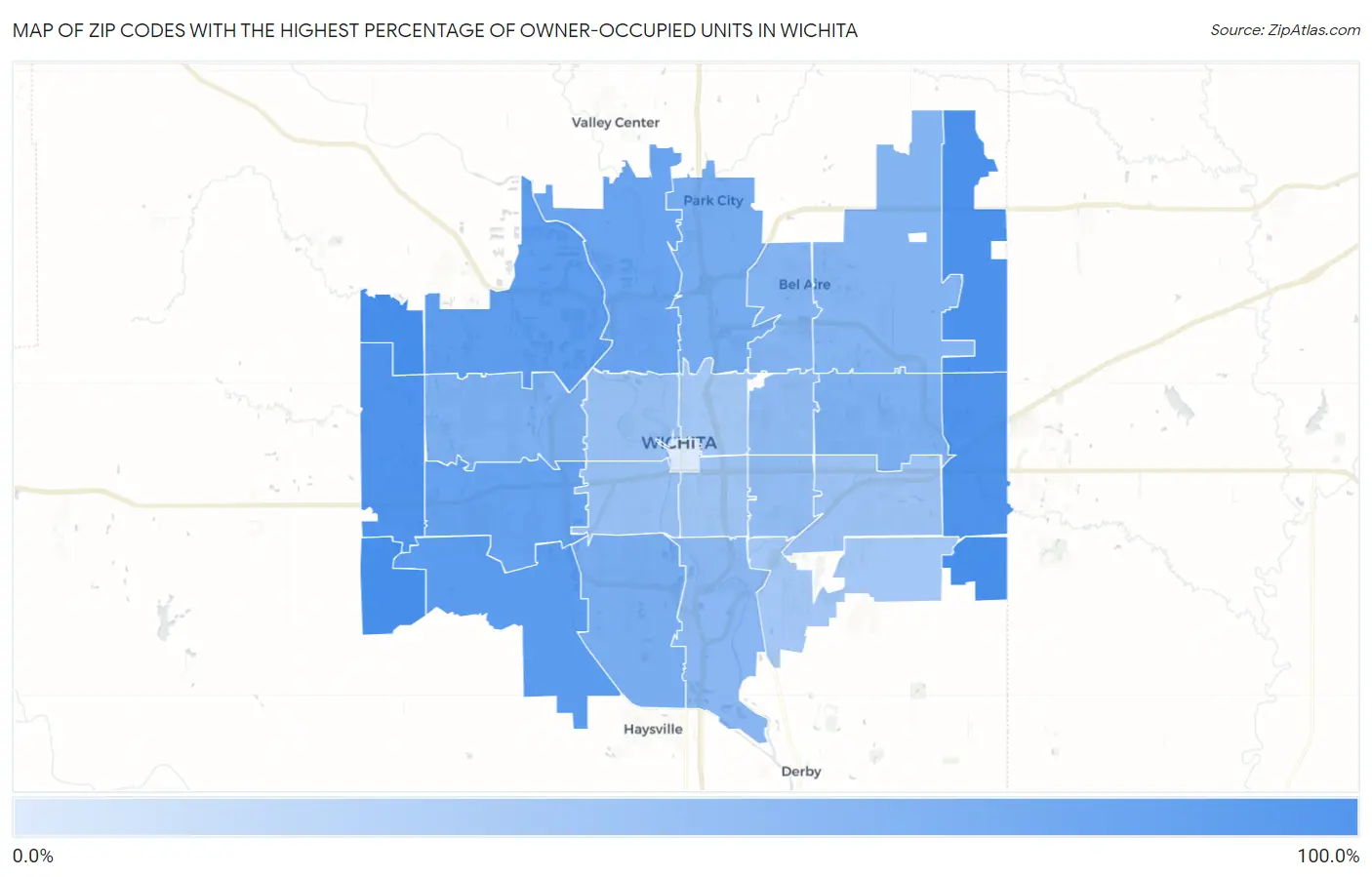 Zip Codes with the Highest Percentage of Owner-Occupied Units in Wichita Map