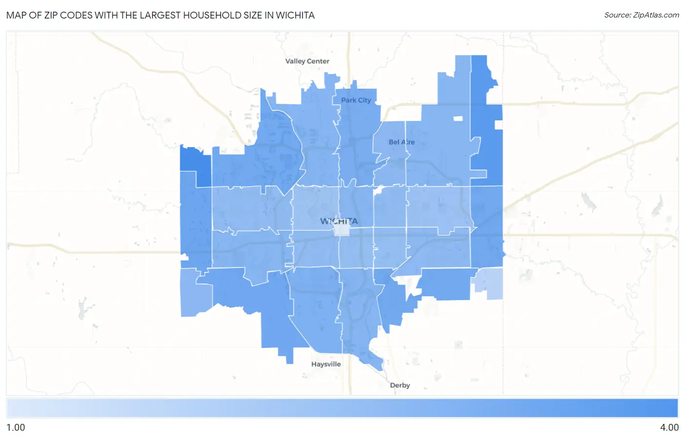 Zip Codes with the Largest Household Size in Wichita Map