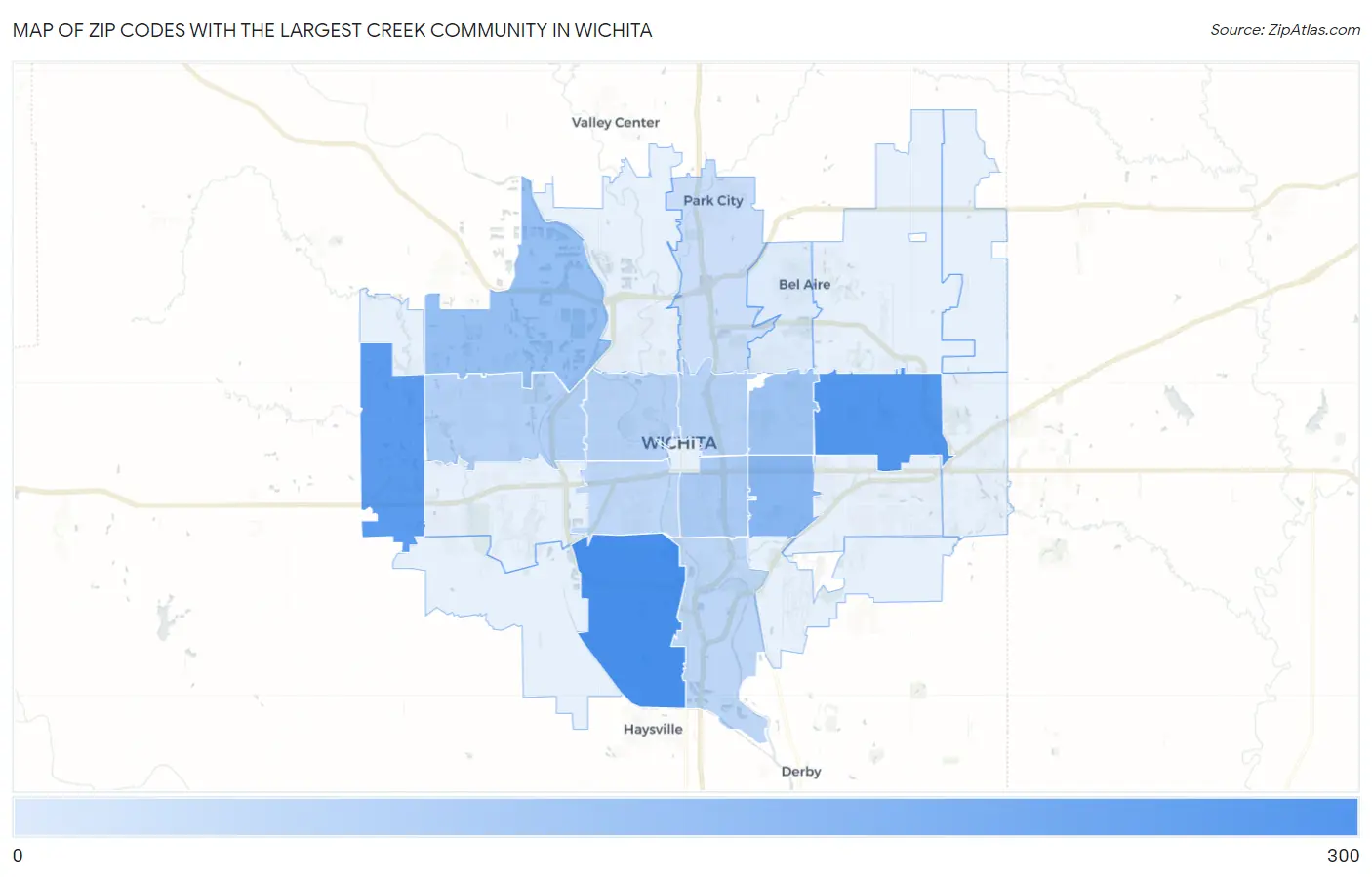 Zip Codes with the Largest Creek Community in Wichita Map