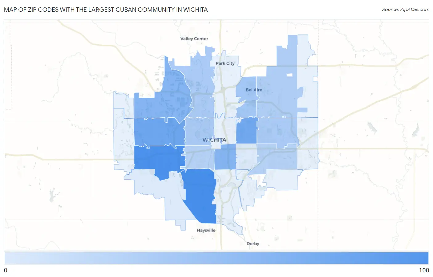Zip Codes with the Largest Cuban Community in Wichita Map