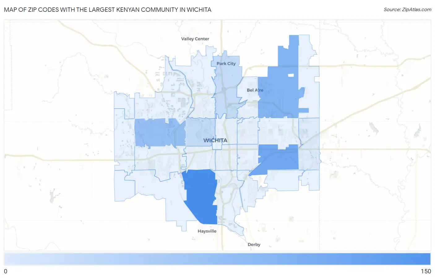 Zip Codes with the Largest Kenyan Community in Wichita Map