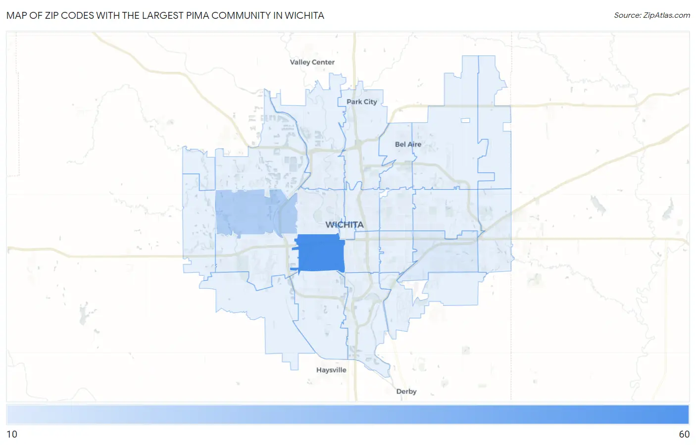 Zip Codes with the Largest Pima Community in Wichita Map